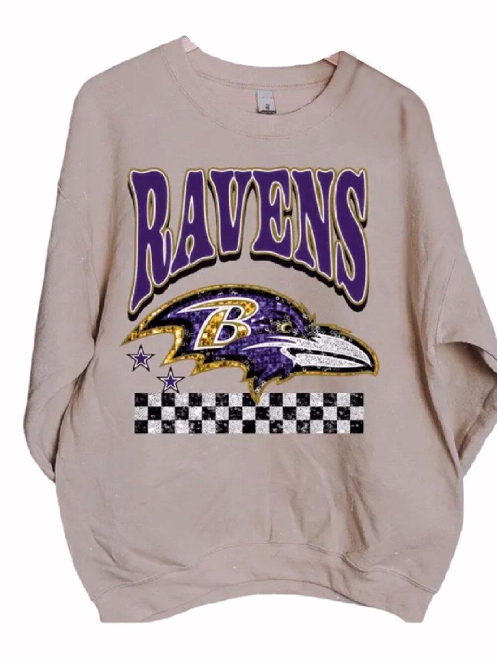 Baltimore Ravens Faux Sparkle Sweatshirt Long Sleeve T-Shirt - NEW Fast Ship